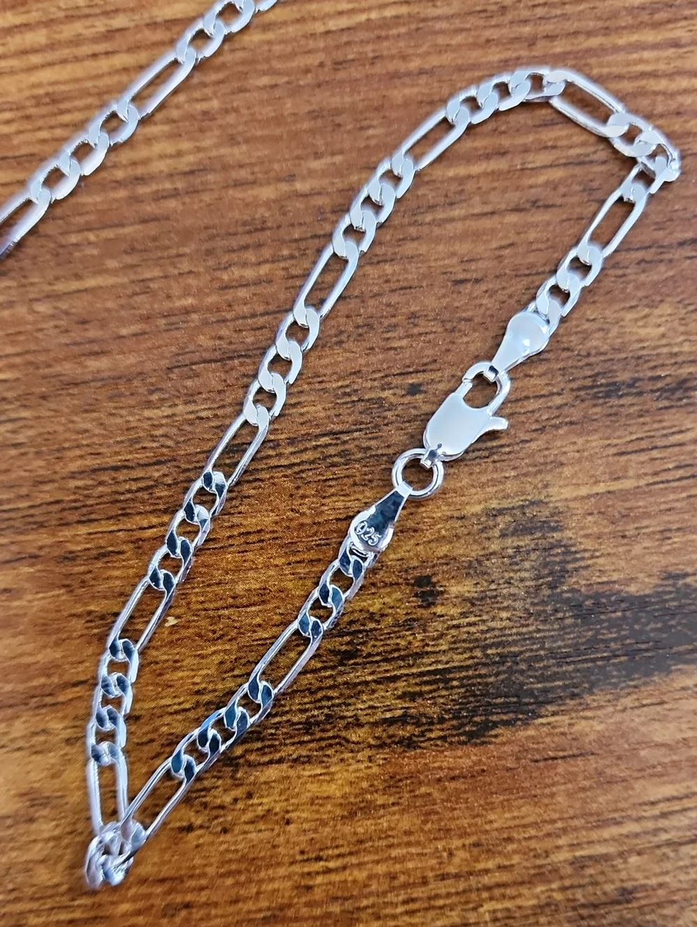 Fashionable, Elegant Men's 925 Sterling Silver Figaro Chain Necklace & Bracelet